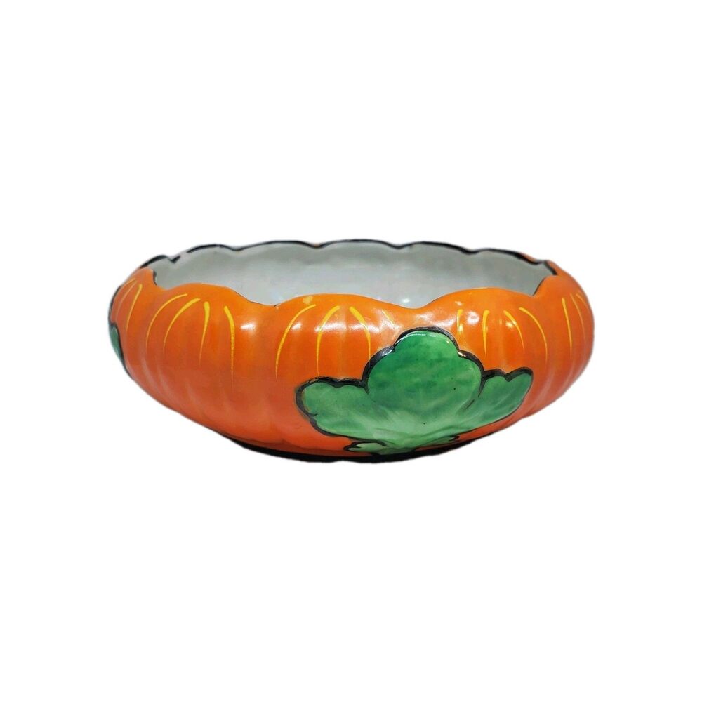 Vintage Hand Painted Ceramic Bulb Planter Bowl Made in Japan Orange Black Green